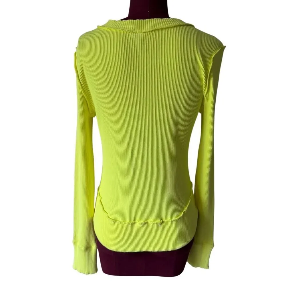 Free People Long Sleeve Top Rally Layering Athletic Ribbed Glowstick Neon Yellow